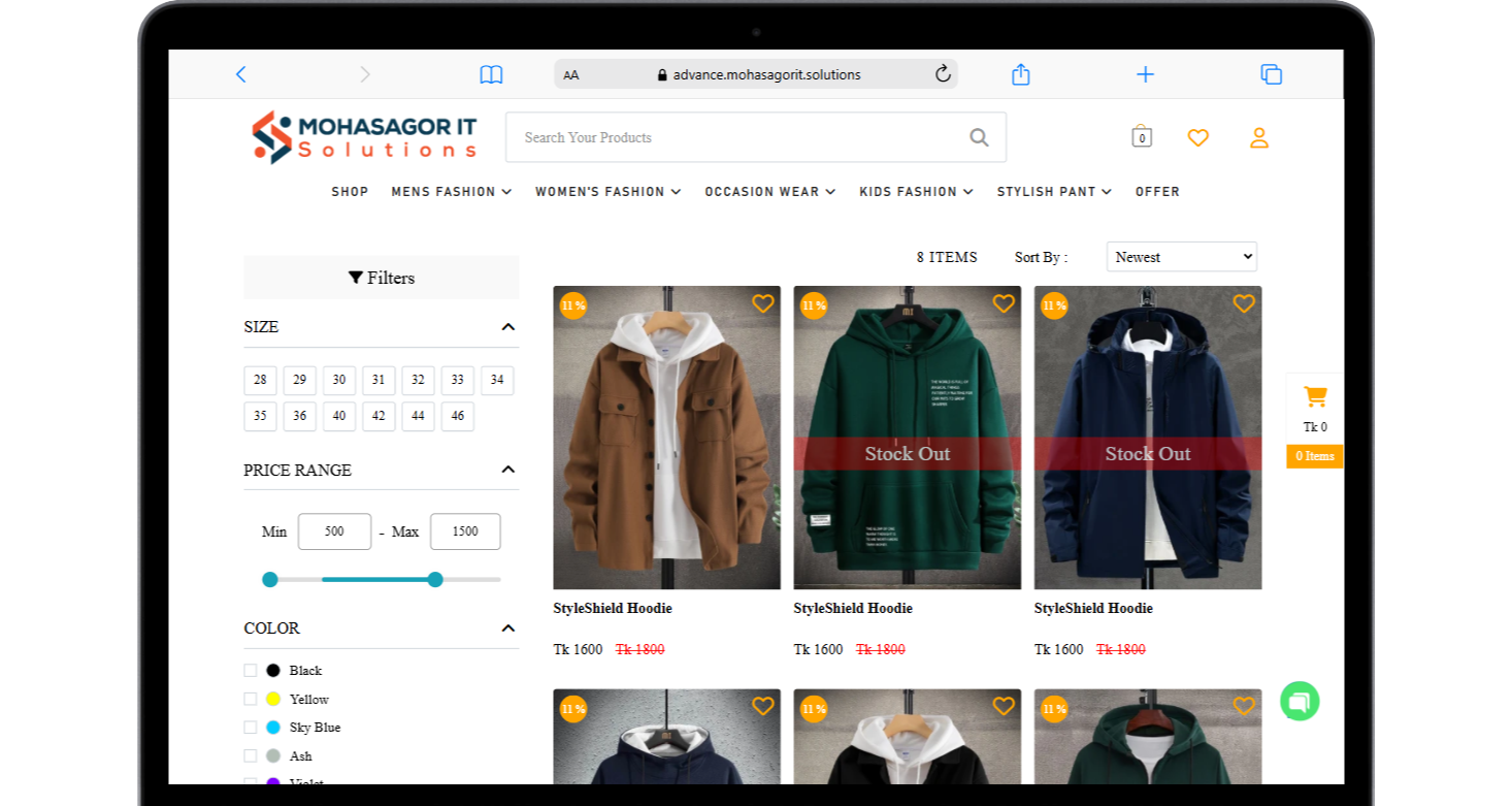 Shop and Product Page with Filter Option